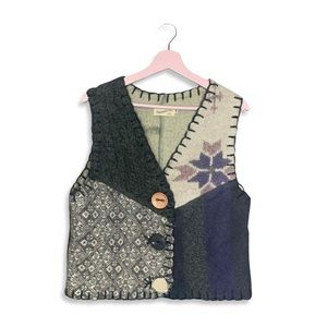 Vintage Baabaazuzu Handmade Wool Art Patchwork Vest Size Medium